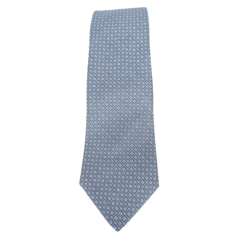 VTG Rooster Pink Blue Geometric Silk Tie USA Italian Fabric‎ Preppy Heritage